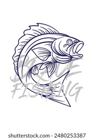 ilustración de logotipo de pesca a mano, grunge con texto valiente y pesca