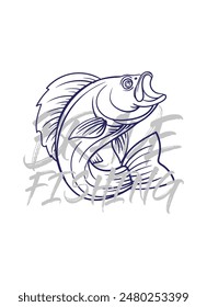 ilustración de logotipo de pesca a mano, grunge con texto valiente y pesca