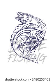 ilustración de logotipo de pesca a mano, grunge con texto valiente y pesca