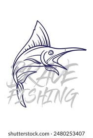 ilustración de logotipo de pesca a mano, grunge con texto valiente y pesca