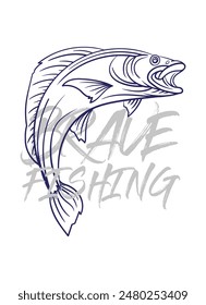 ilustración de logotipo de pesca a mano, grunge con texto valiente y pesca