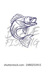 ilustración de logotipo de pesca a mano, grunge con texto valiente y pesca