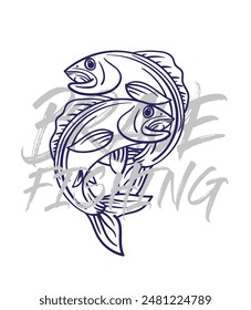 handrawn fishing logo illustration, grunge with text brave and fishing white background