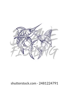 handrawn fishing logo illustration, grunge with text brave and fishing white background