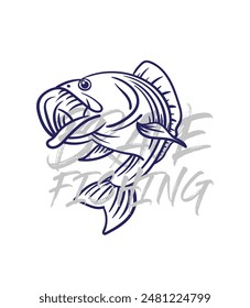 ilustración de logotipo de pesca dibujado a mano, grunge con texto valiente y pesca fondo blanco