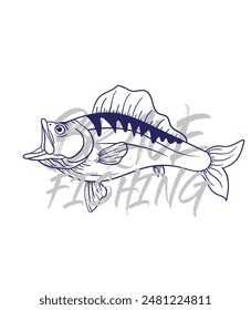 ilustración de logotipo de pesca dibujado a mano, grunge con texto valiente y pesca fondo blanco