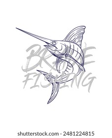 ilustración de logotipo de pesca dibujado a mano, grunge con texto valiente y pesca fondo blanco