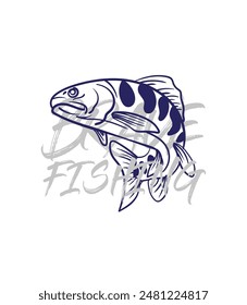 handrawn fishing logo illustration, grunge with text brave and fishing white background