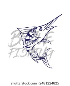 ilustración de logotipo de pesca dibujado a mano, grunge con texto valiente y pesca fondo blanco