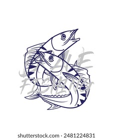 ilustración de logotipo de pesca dibujado a mano, grunge con texto valiente y pesca fondo blanco