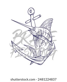 ilustración de logotipo de pesca dibujado a mano, grunge con texto valiente y pesca fondo blanco