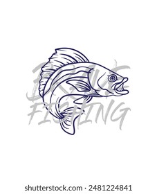 ilustración de logotipo de pesca dibujado a mano, grunge con texto valiente y pesca fondo blanco