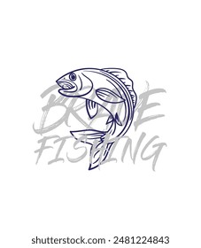 ilustración de logotipo de pesca dibujado a mano, grunge con texto valiente y pesca fondo blanco