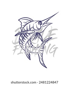 handrawn fishing logo illustration, grunge with text brave and fishing white background