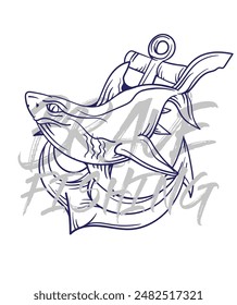 ilustración de logotipo de pesca a mano, grunge con texto valiente y pesca fondo blanco aislado