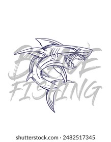 ilustración de logotipo de pesca a mano, grunge con texto valiente y pesca fondo blanco aislado