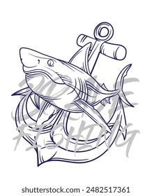 ilustración de logotipo de pesca a mano, grunge con texto valiente y pesca fondo blanco aislado