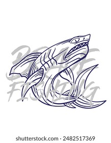 ilustración de logotipo de pesca a mano, grunge con texto valiente y pesca fondo blanco aislado