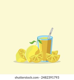 Handrawn Fresh Lemon Squash Juice Concept Vector Illustration Design