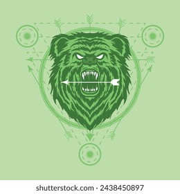 Handrawn Grizzly Bear with Sacred Geometry Shape Concept Design Vector Illustration