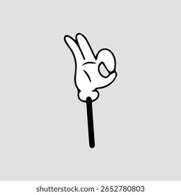 Handrawn hand comic character element stock. Cartoon hands. Comic arms with four and five fingers in white gloves with various gestures, cartoon character body parts. 