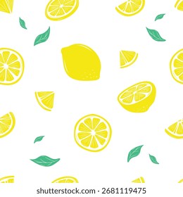 Handrawn lemon slice seamless pattern