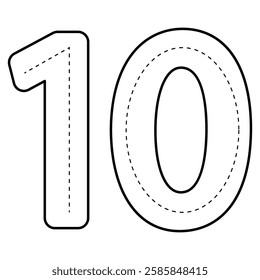 Handrawn line 10 Numbers Tracing. Children Learning Printable. education