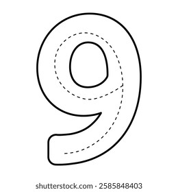 Handrawn line 9 Numbers Tracing. Children Learning Printable. education