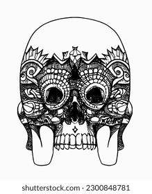 Handrawn line skull artwork dia de los muertos