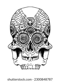 Handrawn line skull artwork dia de los muertos