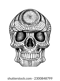 Handrawn line skull artwork dia de los muertos