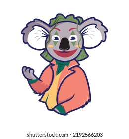 Han-drawn logo of a koala in the form of a symbol of Joker. Cartoon portrait of animal vector illustration in flat style