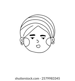 handrawn muslim kids cartoon head. avatar, picture profile. coloring book, ramadan, eid