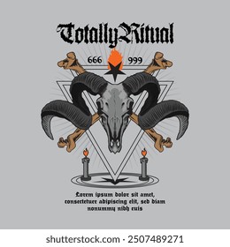 Handrawn Ritual Goat Skull Witch Concept Vector Design Illustration