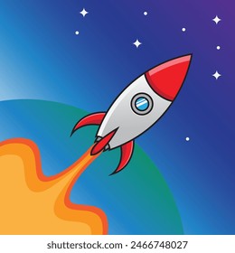 Lanzamiento del cohete de Handrawn con la ilustración del diseño del Vector del concepto de la tierra