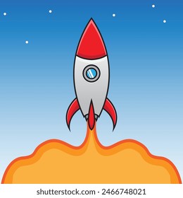 Handrawn Rocket Launch To The Space Concept Vector Design Illustration