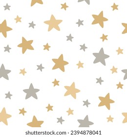 Handrawn simple  gold and grey star seamless pattern.