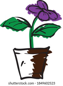 handgezeichneter, süßer violetter Rost mit kleiner brauner Vase