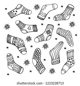 HANDRAWN SOCKS Monochrome Vector Illustration Set