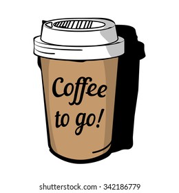 Handrawn style cup of coffee isolated on white background.Vector illustration.