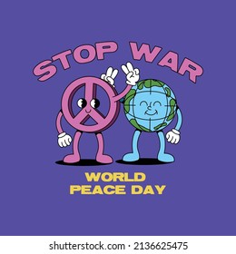 Handrawn Trendy Cartoon Character World Peace Day