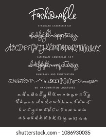 Handrawn vector alphabet. Letter for script font. Modern calligraphy. Marker painted abc with ligatures.