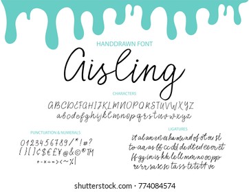 Handrawn vector alphabet. Modern calligraphic font. Brush painted abc with ligatures.