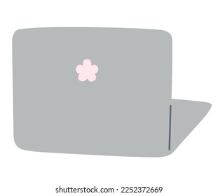 Handrawn vector illustration of gray laptop. Computer icon in doodle minimalist style isolated on white background.