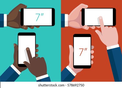 hands with 7" Tablet. Vector illustration
