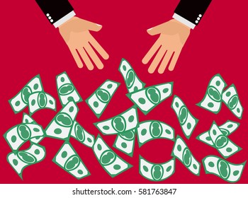 Hands from above pitch or throw money or cash down in the air 