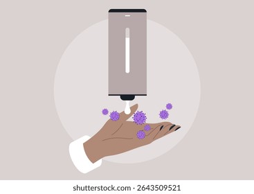 Hands are actively engaged in washing away harmful bacteria, demonstrating the importance of hand hygiene in preventing illness, This action promotes well-being and cleanliness