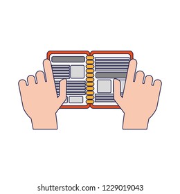 Hands with address book