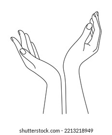 Hands aestetic line drawing. Arm in simple linear style. Doodle vector illustration.