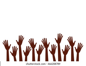 Hands up of African, Negroid nationalities. Vector isolated hand silhouette on white background.